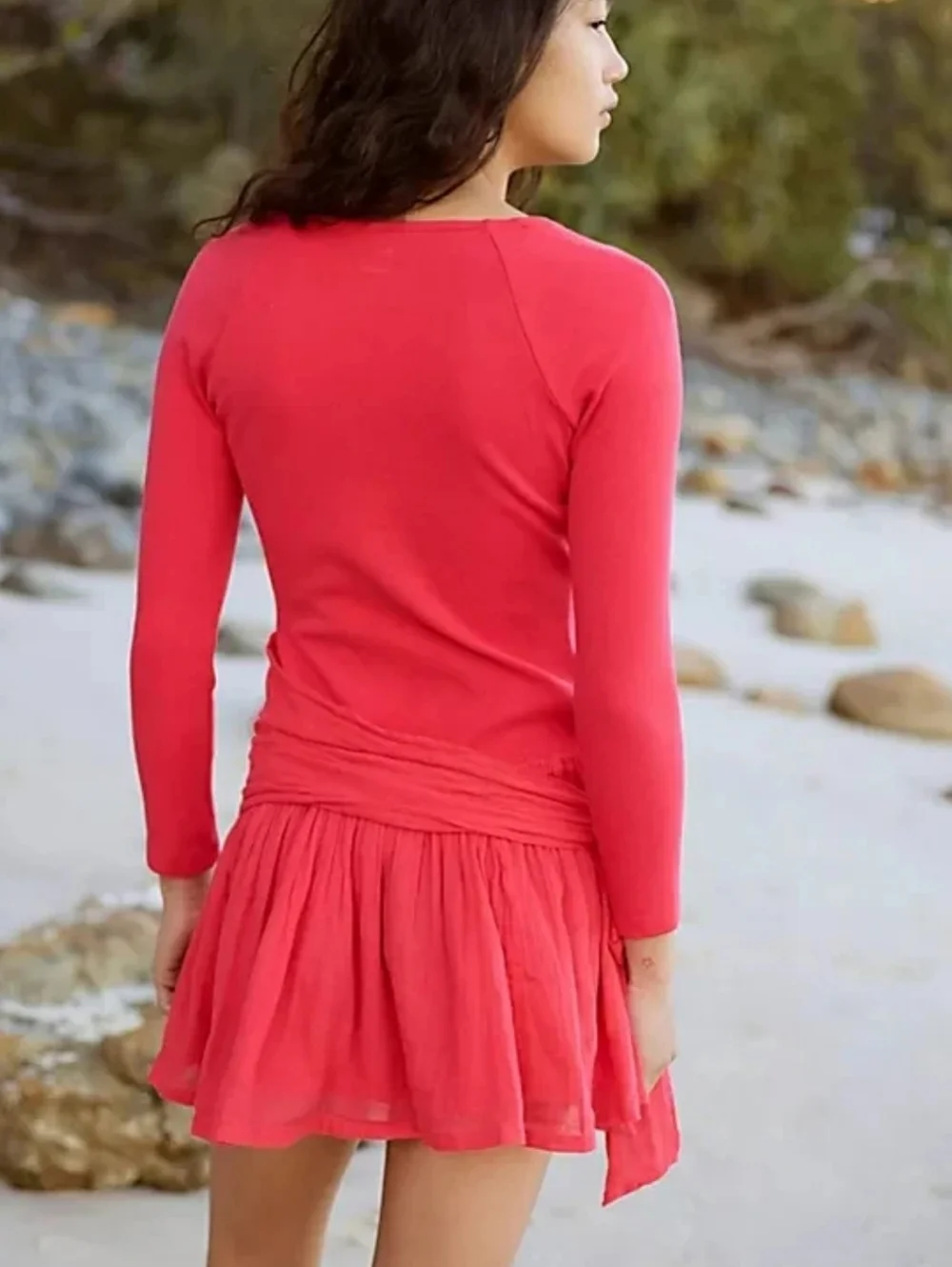 Free People NEW Free-est Coral Lexi Drop Tie Waist Mini Dress SZ Medium Coquette